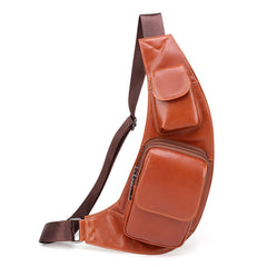 Oiled Leather Brown Men's Chest Bag Sling Bag One Shoulder Backpack For Men - iwalletsmen