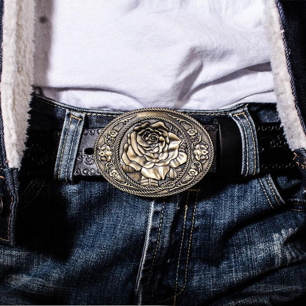 Handmade Genuine Leather Punk Rock Floral Peony Mens Cool Men Biker Trucker Leather Belt