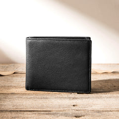 Handmade Black Leather Mens Small Wallet Bifold Card Wallet Front Pocket Wallet billfold Wallet for Men - iwalletsmen