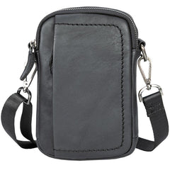 Black Mini Leather Mens Side Bag Black Messenger Bags Postman Bag Courier Bag for Men - iwalletsmen