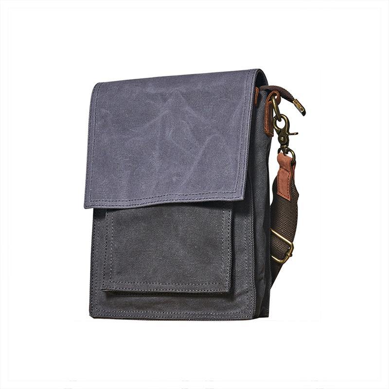 Canvas Mens Vertical Messenger Shoulder Bag Green Waxed Canvas Small Side Bag Courier Bag for Men - iwalletsmen