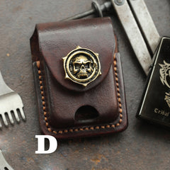 Cool Skull Brown Leather Mens Holster Zippo Lighter Cases Standard Zippo Lighter Holder Belt Clip For Men - iwalletsmen