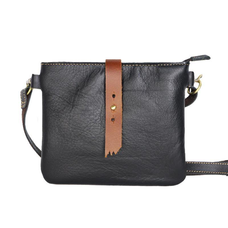 Black Leather Mens Casual Small Courier Bags Messenger Bags Belt Bag Postman Bag For Men - iwalletsmen