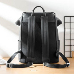 Black Fashion Mens Leather 15-inch Computer Backpacks Travel Backpacks School Backpack for men - iwalletsmen