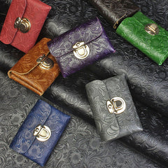 Handmade Leather Floral Mens Cool billfold Wallet Card Holder Small Card Slim Wallets for Men