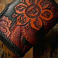 Handmade Leather Tooled Chinese Dragon Biker Wallet Mens Cool billfold Chain Wallet Trucker Wallet with Chain