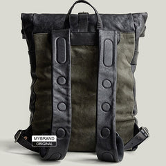 Genuine Leather Mens Cool Backpack Sling Bag Large Black Travel Bag Hiking Bag for men