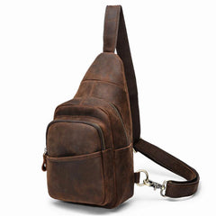 Red Brown Cool LEATHER MENS 8 inches Sling Bag One Shoulder Backpack Brown Chest Bag For Men - iwalletsmen