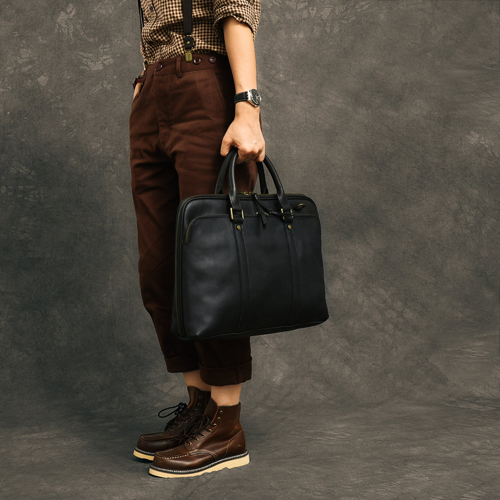Coffee Leather Mens 15" Black Laptop Briefcase Business Brown Large Handbag For Men - iwalletsmen