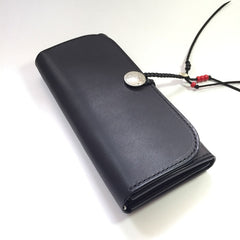 Handmade Leather Mens Clutch Wallet Cool Wallet Long Wallets Biker Chain Wallet for Men