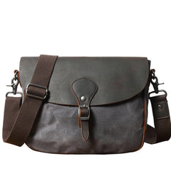 Cool Waxed Canvas Leather Mens Casual Small Green Side Bag Messenger Bag For Men - iwalletsmen