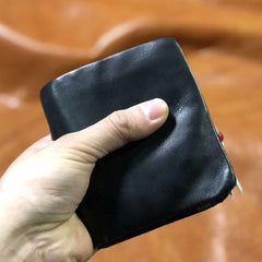 Genuine Leather Mens Cool billfold Leather Wallet Men Small Wallets Bifold for Men