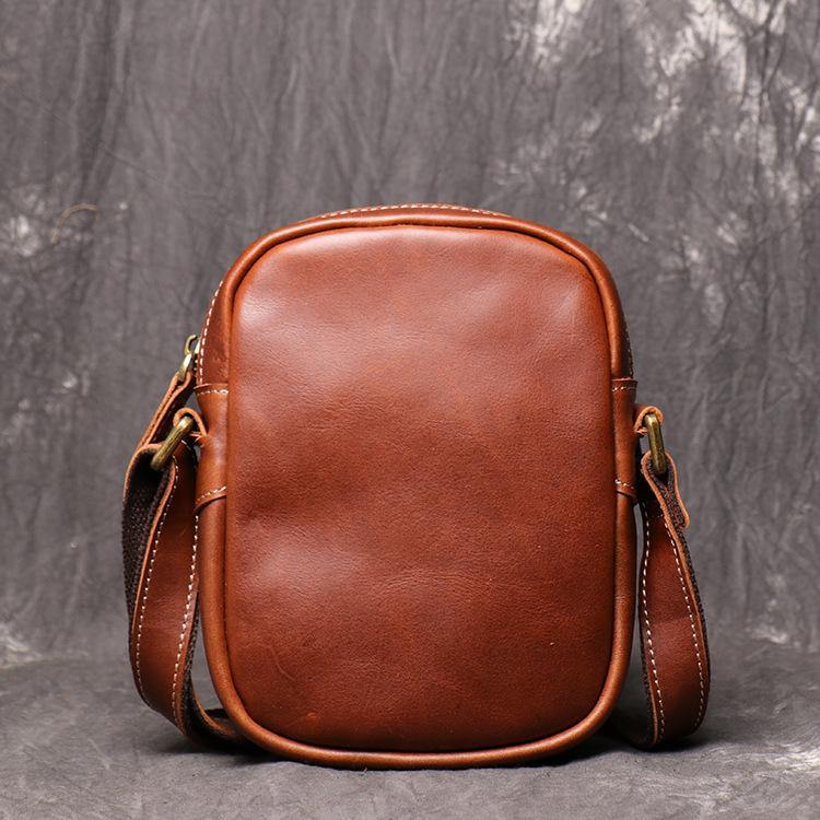 Black Leather Small Zipper Messenger Bag Vertical Side Bag Brown Courier Bag For Men - iwalletsmen