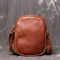 Black Leather Small Zipper Messenger Bag Vertical Side Bag Brown Courier Bag For Men - iwalletsmen