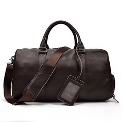 Cool Black Coffee Leather Men Barrel Overnight Bags Travel Bags Weekender Bags For Men - iwalletsmen