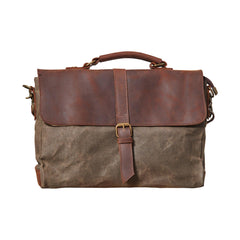 Waxed Canvas Leather Mens 14 inches Messenger Bag Briefcase Courier Side Bag for Men - iwalletsmen