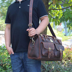 Vintage Leather Mens Handbag Weekender Bag Travel Bag Duffle Bag - iwalletsmen