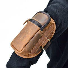 Brown Leather Cell Phone HOLSTER Arm Pouches for Men Arm Bags Arm HOLSTER For Men - iwalletsmen