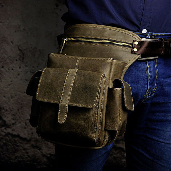 Biker Mens Leather Drop Leg Bag Waist Bag Side Bag Belt Pouch Pack for Men - iwalletsmen