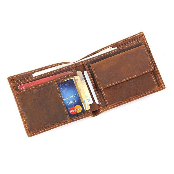 Slim Brown Leather Men's Bifold Small Wallet billfold Front Pocket Wallet For Men - iwalletsmen