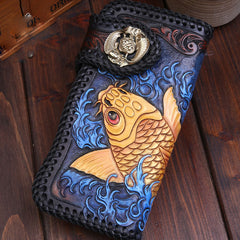 Handmade Leather Carp Mens Chain Biker Wallet Cool Leather Wallet With Chain Wallets for Men