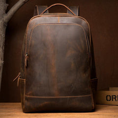 Brown Casual Mens Leather 16-inch Large Computer Backpack Travel Backpacks Laptop Backpack for men - iwalletsmen