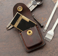 Skull Brown Leather Mens S.T.Dupont Lighter Cases Ronson Lighter Holder For Men - iwalletsmen