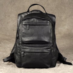 Genuine Leather Mens Cool Backpack Sling Bag Large Black Travel Bag Hiking Bag for men