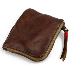 Vintage Leather Men's Small Change Wallet Brown Zipper Front Pocket Wallet For Men - iwalletsmen
