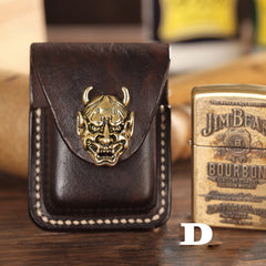 Handmade Leather Mens Zippo Lighter Case With Belt Loop Cool Dark Brown Standard Zippo Lighter Holders For Men - iwalletsmen