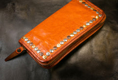 Handmade Leather Mens Chain Biker Wallet Cool Leather Wallet Long Phone Wallets for Men