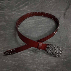 Badass Mens Brown Leather Snake Rivet Rock Punk Belt Motorcycle Belt Leather Belt For Men - iwalletsmen