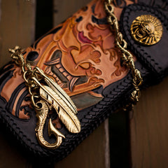 Handmade Leather Tooled Prajna Mens Chain Biker Wallet Cool Leather Wallet With Chain Wallets for Men