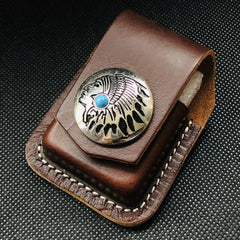 Brown Handmade Leather Mens Texas Star Zippo Lighter Holders Lighter Case For Men - iwalletsmen