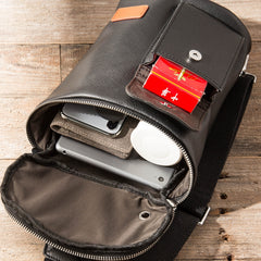 Badass Black Leather Men's Barrel Sling Bag Chest Bag Black Sling Pack One shoulder Backpack Waist Bag For Men - iwalletsmen