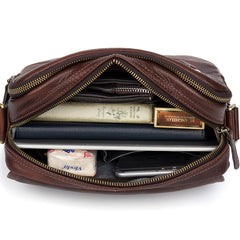 Casual Dark Brown Leather 8 inches Small Messenger Bag Side Bag Postman Bag for Men - iwalletsmen