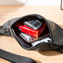 Black Mens Leather Fanny Packs Sling Bag Waist Bag Hip Pack Belt Bag Chest Bag for Men - iwalletsmen