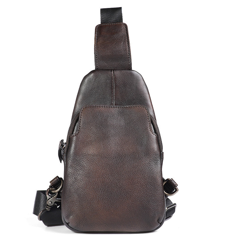 Handmade Brown Leather Mens Sling Bag One Shoulder Backpack Chest Bag for men - iwalletsmen