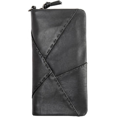 Cool Black Leather Mens Long Wallet Zipper Clutch Wallet Long Wallet Phone Bag Wristlet Wallet for Men - iwalletsmen