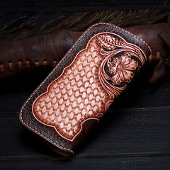 Handmade Leather Mens Tooled Floral Clutch Wallet Cool Wallet Long Wallets for Men Women