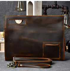 Retro Brown Leather Mens Business Clutch Bag Side Bag Handbag Small Messenger Bag For Men - iwalletsmen