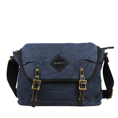 Casual Waxed Canvas Leather Mens Navy Blue Side Bag Messenger Bags Waxed Canvas Courier Bag for Men - iwalletsmen