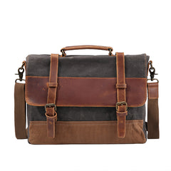 Canvas Leather Mens Side Bag Gray 14'' Briefcase Postman Bag Messenger Bag for Men - iwalletsmen