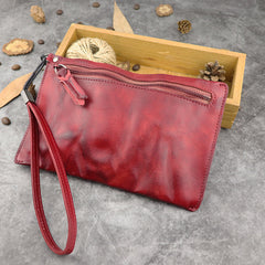 Retro Soft Leather Brown Men's Business Black Clutch Bag Purse Large Red Wristlet Bag For Men - iwalletsmen