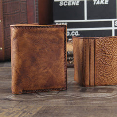 Handmade Genuine Leather Mens Cool Slim Leather Wallet Men Small Wallets Bifold for Men