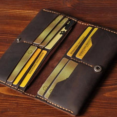Handmade Leather Mens Cool Long Leather Wallet Bifold Clutch Wallet for Men
