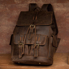 Vintage Brown Fashion Mens Leather 15-inch Computer Backpacks Brown Travel Backpacks School Backpacks for men - iwalletsmen