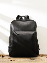 Black Fashion Mens Leather 15-inch Large Business Computer Backpacks Travel Backpacks Black College Backpack for men - iwalletsmen