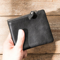 Black Leather Mens Small Wallet Front Pocket Wallet Black Bifold Slim billfold Wallet for Men - iwalletsmen