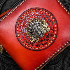 Handmade Leather Small Tooled Mens billfold Wallet Cool Chain Wallet Biker Wallet for Men